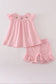 Pink floral smocked shorts set