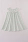 Green plaid sea shell french knot ruffle dress