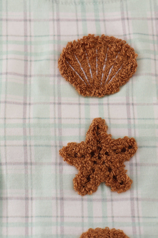 Green plaid sea shell starfish french knot jonjon