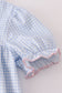 Blue bow embroidery gingham ruffle pants set
