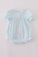 Blue bow embroidery gingham ruffle bubble