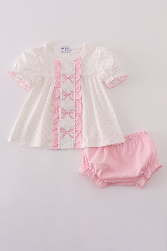 Pink bow embroidery dot bloomer set