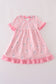 Pink ghost embroidery ruffle dress