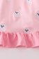 Pink ghost embroidery ruffle dress
