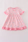 Pink ghost embroidery ruffle dress
