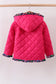 Magenta print ruffle quilted jacket