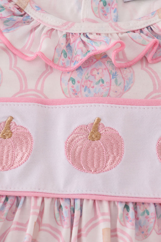 Pink pumpkin embroidery dress