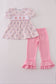 Pink pumpkin embroidery ruffle pants set