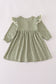 Green corduroy floral lace ruffle dress