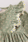 Green corduroy floral lace ruffle dress