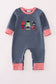 Navy character embroidery romper