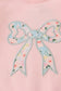 Pink floral print bow applique ruffle romper