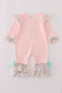 Pink floral print bow applique ruffle romper