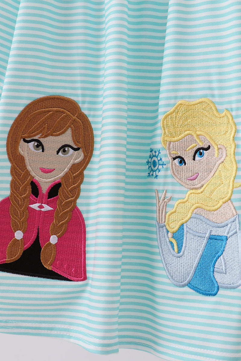 Blue character embroidery ruffle dress