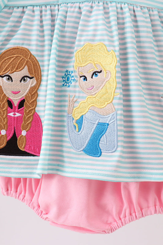 Blue character embroidery ruffle bubble