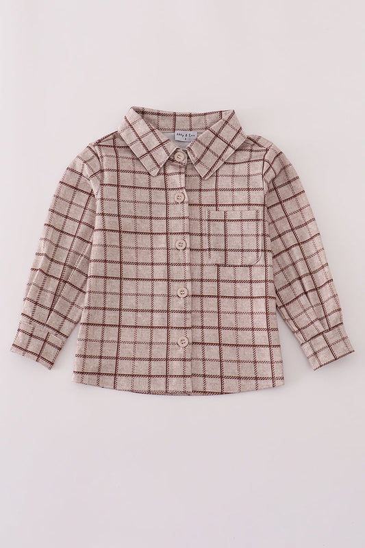 Brown plaid button down shirt