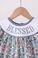 Blue floral blessed embroidery bloomer set