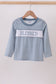 Blue stripe blessed embroidery top