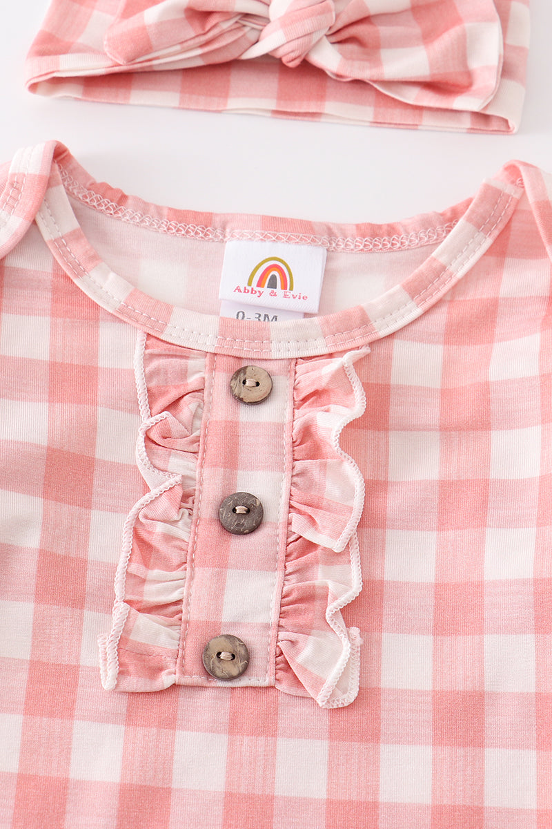 Pink plaid hairband baby gown