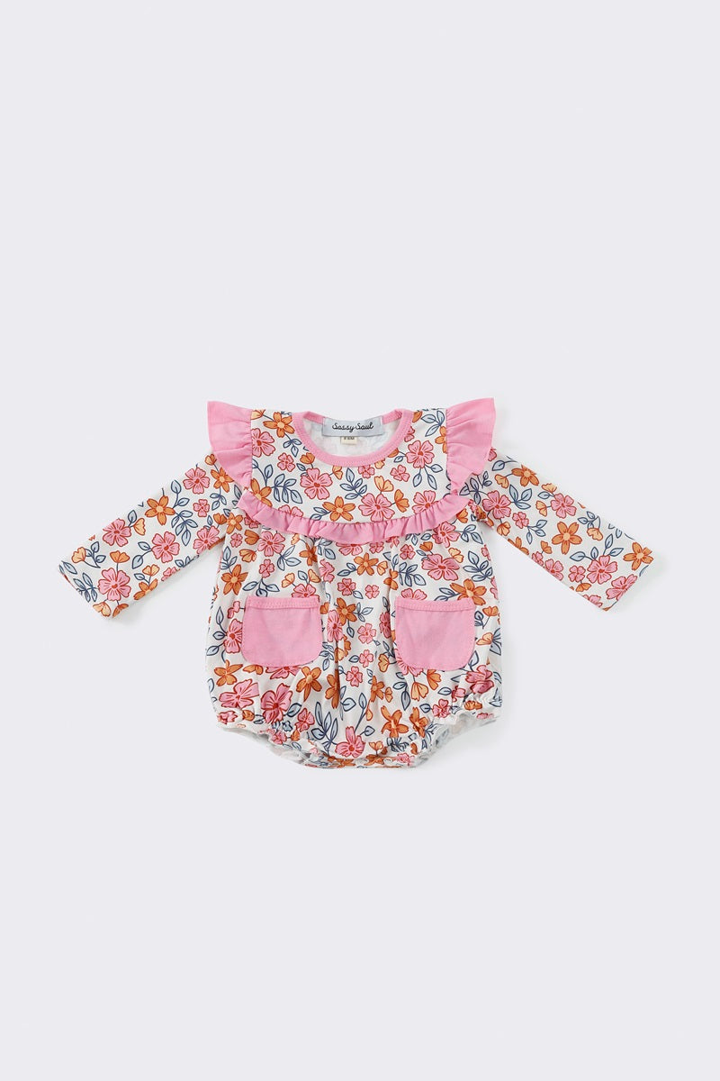 Pink floral pocket ruffle bubble