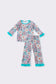 Blue floral ruffle girl pajamas set