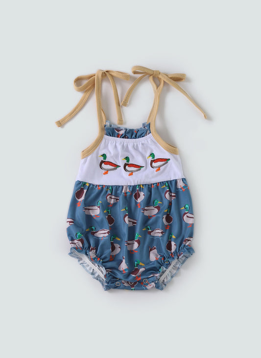 Navy duck embroidery girl bubble