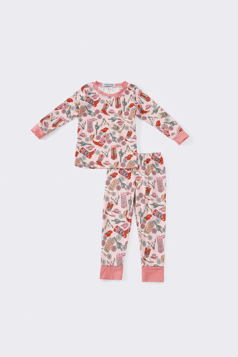 Pink western girl pajamas set