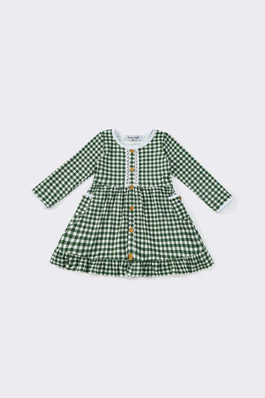 Green plaid ruffle dress