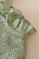 Sage linen smocked button dress