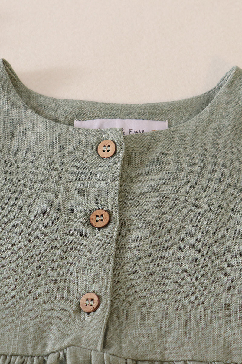 Sage ruffle button linen dress