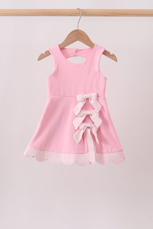 Pink Performance Bow Sash Scalloped Dress