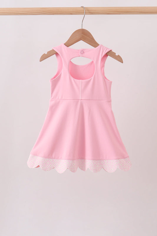 Pink Performance Bow Sash Scalloped Dress