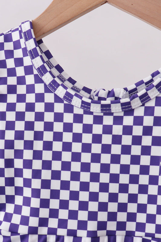 Purple checkered bow active dress