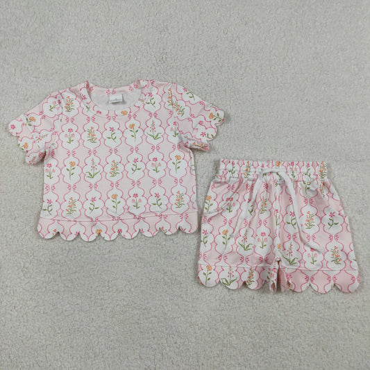 Floral Silky Scalloped Short Set
