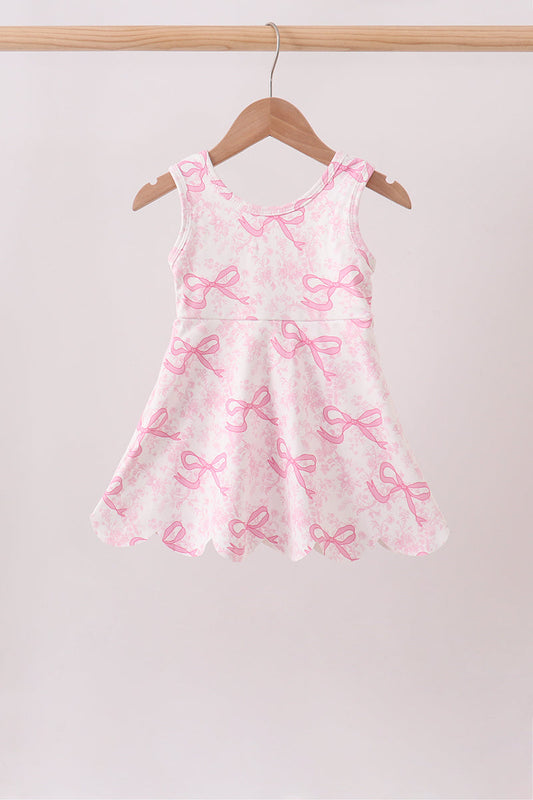 Pink Performance Bow Print Scalloped Dress