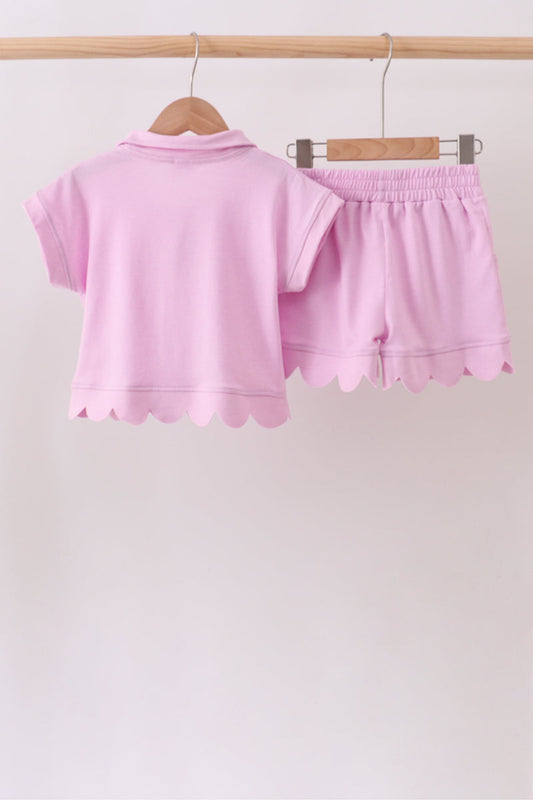 Pink Scalloped Polo Set