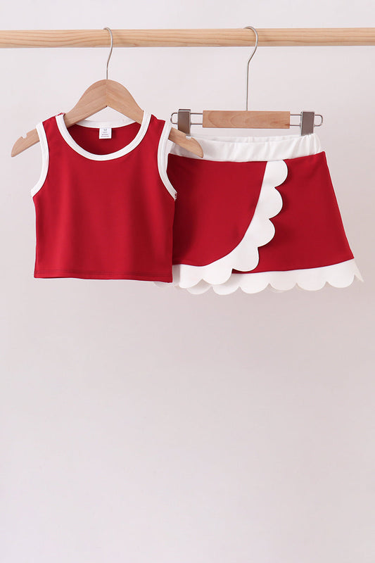 Burgundy Performance Scalloped Skorts Set