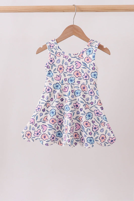 Floral Performance Scalloped Tank Dress