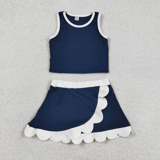 Navy Performance Scalloped Skorts Set