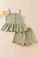 Green linen ruffle 2pc girl set