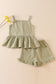 Green linen ruffle 2pc girl set