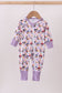 Premium purple character print checkered bamboo romper