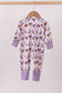 Premium purple character print checkered bamboo romper