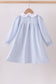Premium blue stripe bow embroidery dress