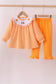 Orange Tennessee puppy bow embroidery checkered ruffle pants set