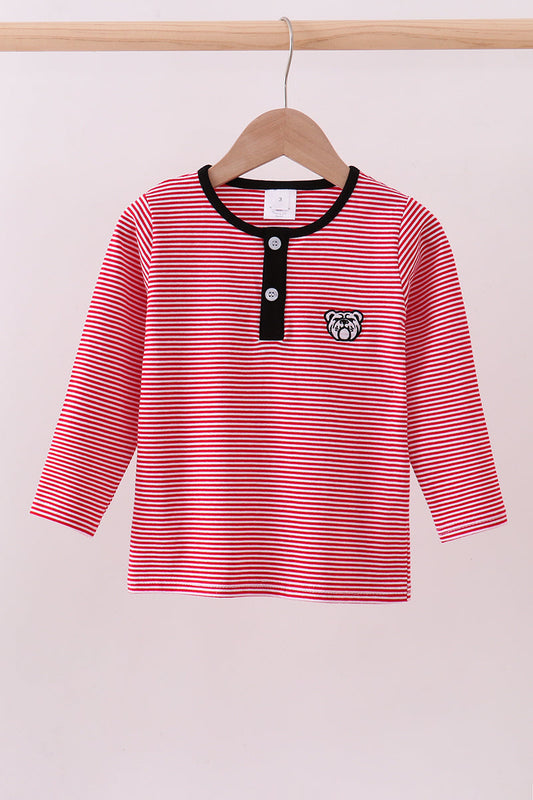 Premium Red Georgia bulldog embroidery stripe top