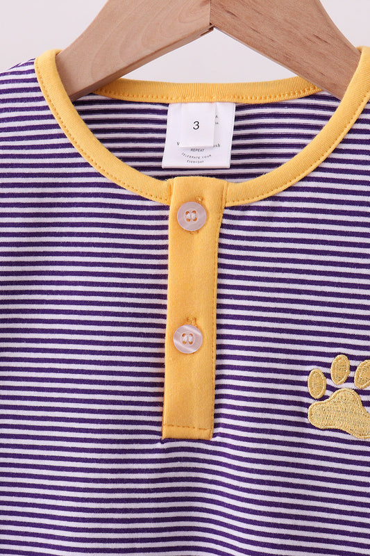 Premium Purple LSU stripe embroidery top