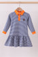 Premium Blue Auburn stripe tiger embroidery dress