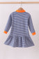 Premium Blue Auburn stripe tiger embroidery dress