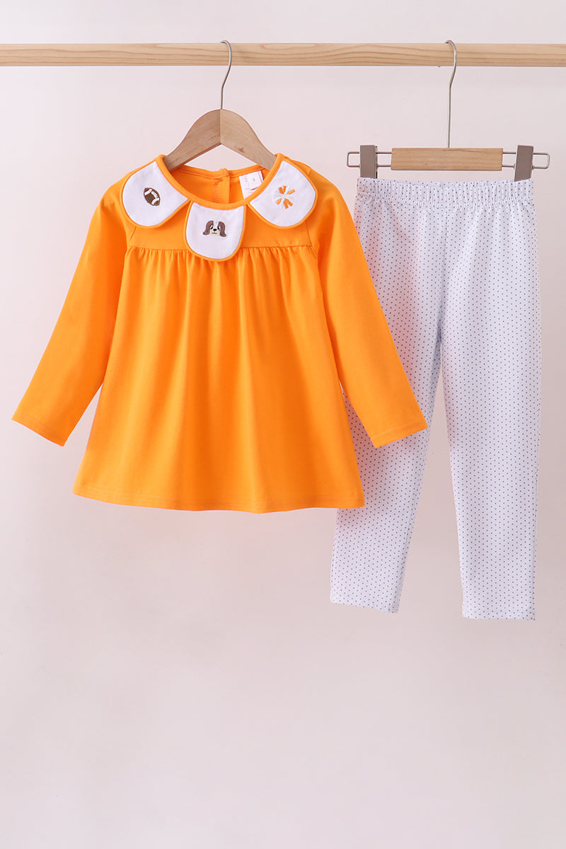 Premium Orange Tennessee puppy football embroidery pants set